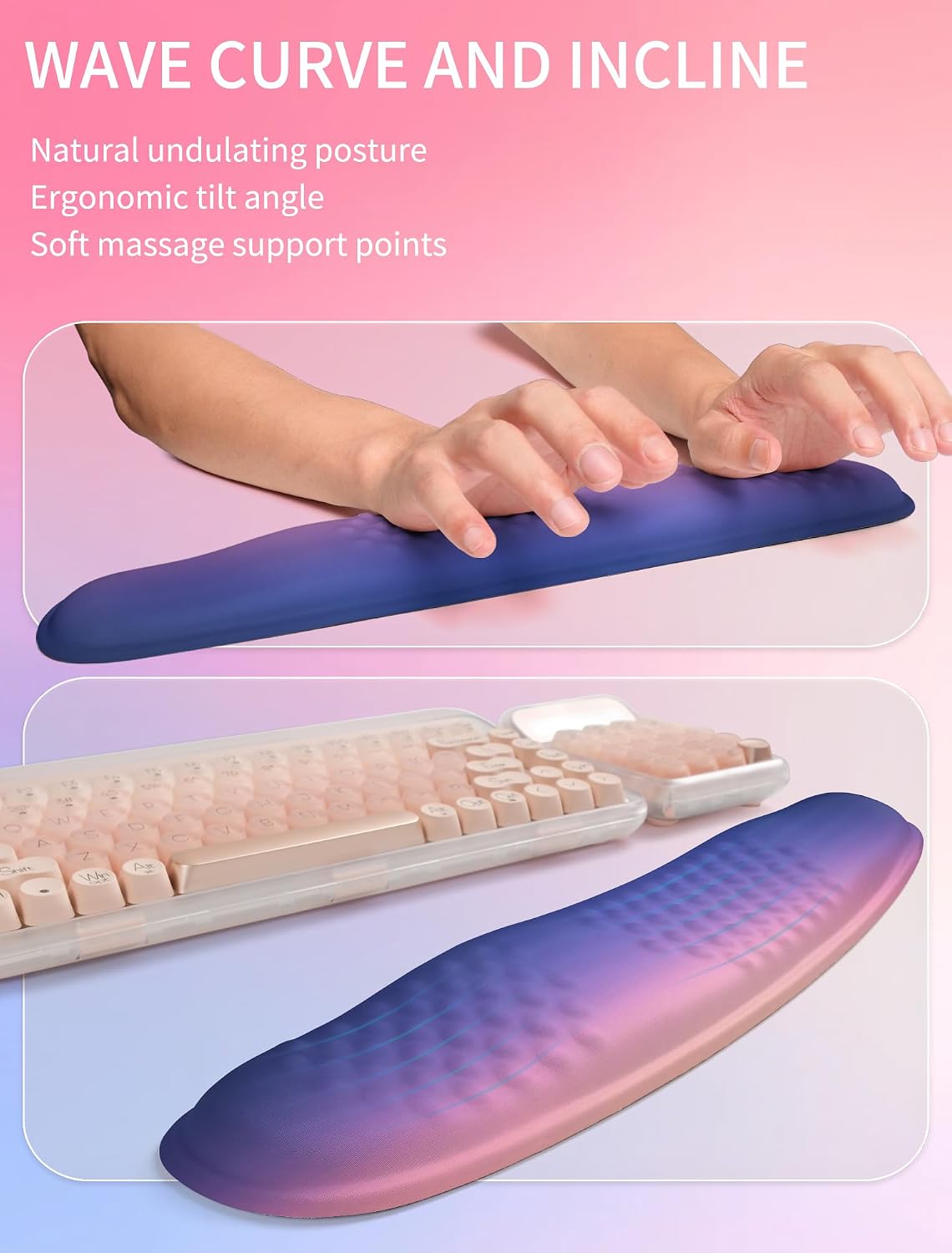2in1 Combination, Wave Keyboard Wrist Rest and Ergonomic Curvature Mouse Pad Wrist Support for Relieve Wrist Pain, Filled with Soft Cushion Memory Foam, Black