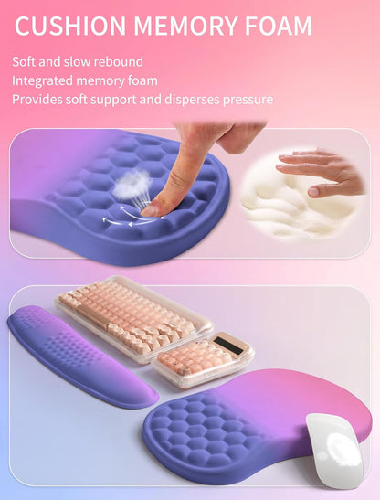 2in1 Combination, Wave Keyboard Wrist Rest and Ergonomic Curvature Mouse Pad Wrist Support for Relieve Wrist Pain, Filled with Soft Cushion Memory Foam, Black