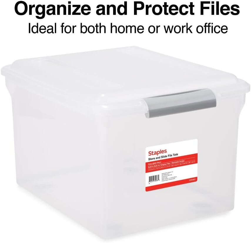 Hanging File Folder Box, Storage Bin Organizer, Snap Lid, Clear