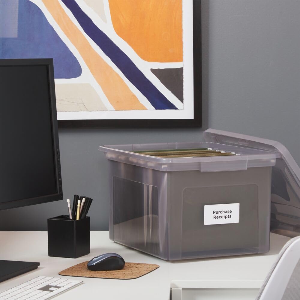 Hanging File Folder Box, Storage Bin Organizer, Snap Lid, Clear