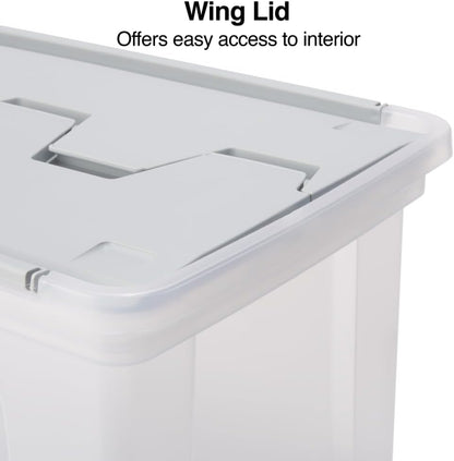 Hanging File Folder Box, Storage Bin Organizer, Snap Lid, Clear