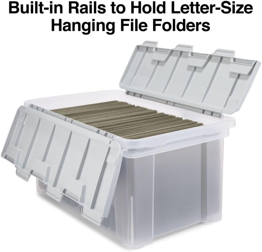 Hanging File Folder Box, Storage Bin Organizer, Snap Lid, Clear