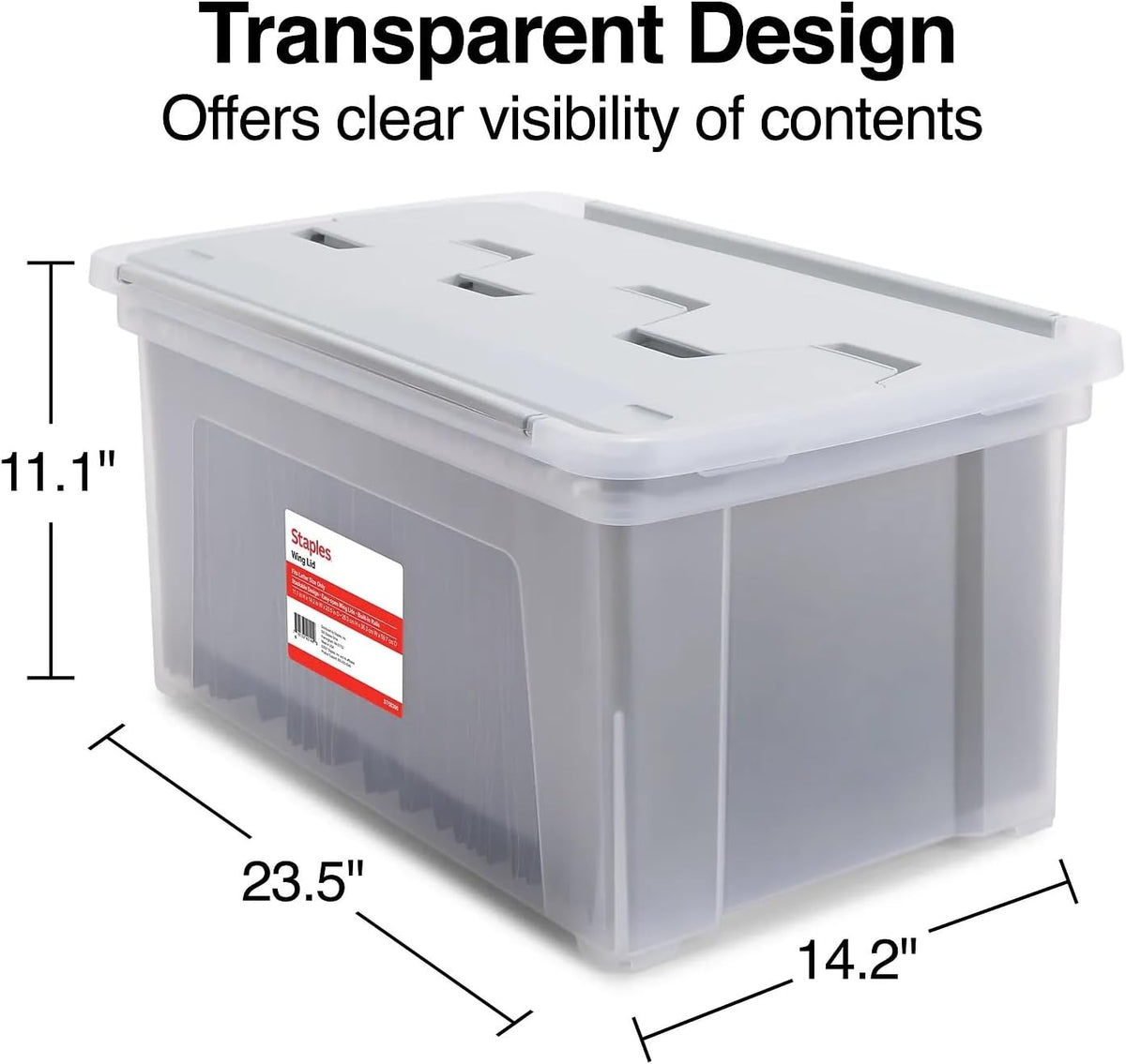Hanging File Folder Box, Storage Bin Organizer, Snap Lid, Clear