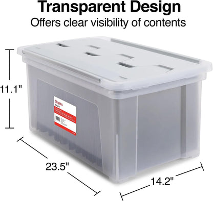 Hanging File Folder Box, Storage Bin Organizer, Snap Lid, Clear