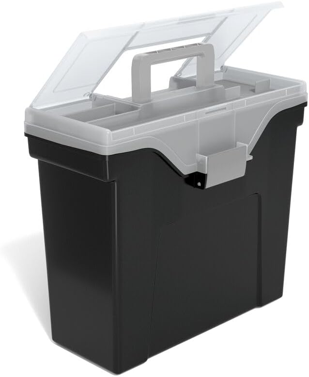 Hanging File Folder Box, Storage Bin Organizer, Snap Lid, Clear