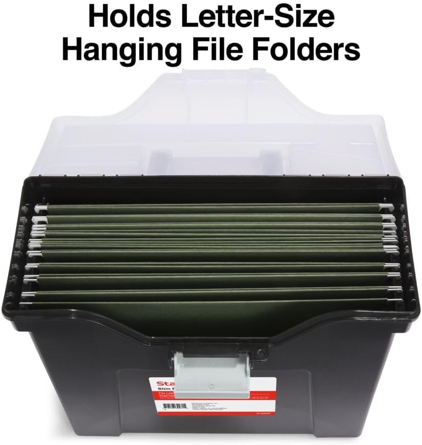 Hanging File Folder Box, Storage Bin Organizer, Snap Lid, Clear