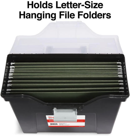 Hanging File Folder Box, Storage Bin Organizer, Snap Lid, Clear