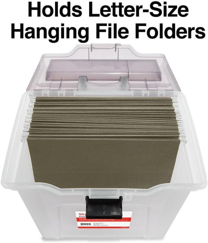 Hanging File Folder Box, Storage Bin Organizer, Snap Lid, Clear