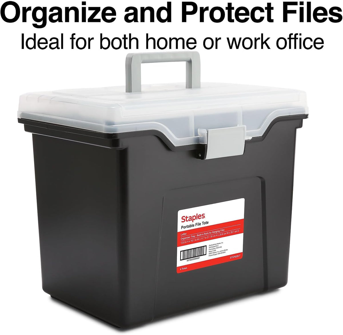 Hanging File Folder Box, Storage Bin Organizer, Snap Lid, Clear
