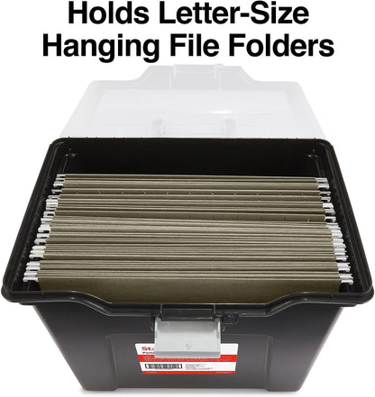 Hanging File Folder Box, Storage Bin Organizer, Snap Lid, Clear