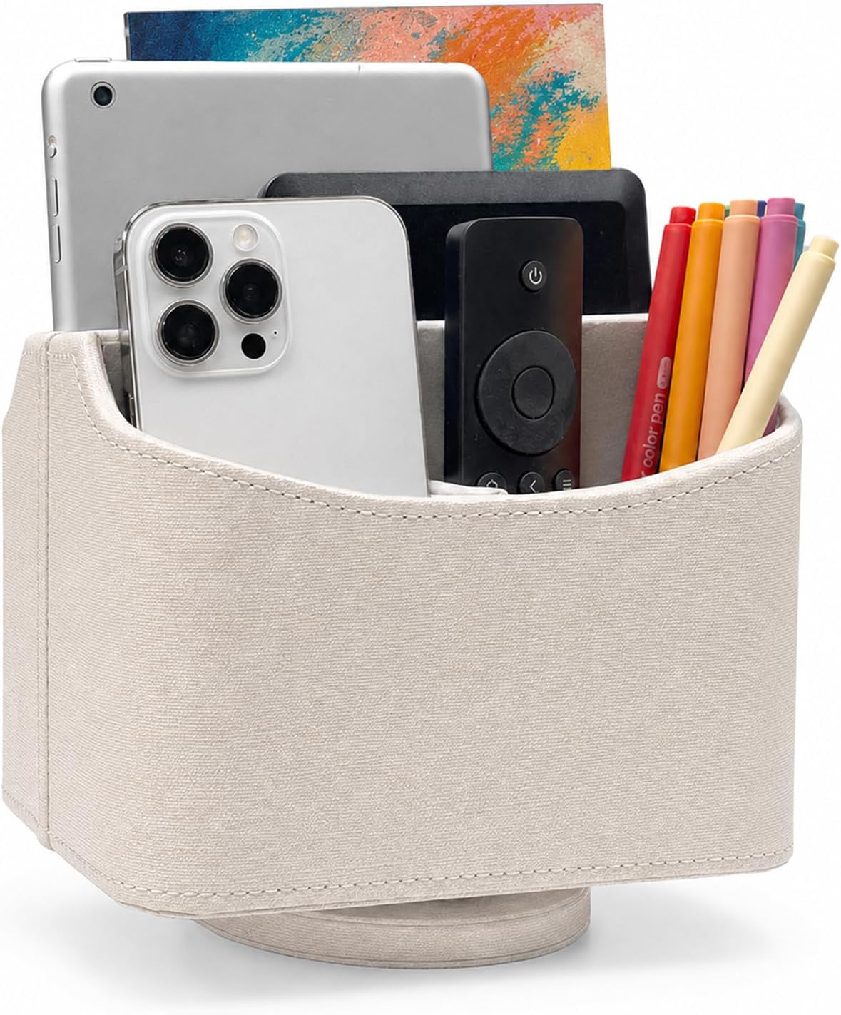 Rotating Desk Organizer, 360 Desk Spinning Caddy, Desktop TV Guide/Mail/Media/Remote Controller Holder Organizer, Beige