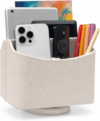 Rotating Desk Organizer, 360 Desk Spinning Caddy, Desktop TV Guide/Mail/Media/Remote Controller Holder Organizer, Beige