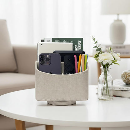 Rotating Desk Organizer, 360 Desk Spinning Caddy, Desktop TV Guide/Mail/Media/Remote Controller Holder Organizer, Beige