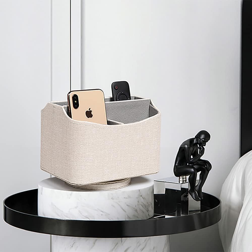 Rotating Desk Organizer, 360 Desk Spinning Caddy, Desktop TV Guide/Mail/Media/Remote Controller Holder Organizer, Beige