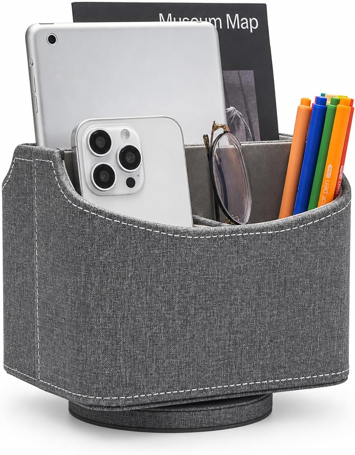 Rotating Desk Organizer, 360 Desk Spinning Caddy, Desktop TV Guide/Mail/Media/Remote Controller Holder Organizer, Beige