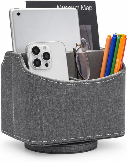 Rotating Desk Organizer, 360 Desk Spinning Caddy, Desktop TV Guide/Mail/Media/Remote Controller Holder Organizer, Beige