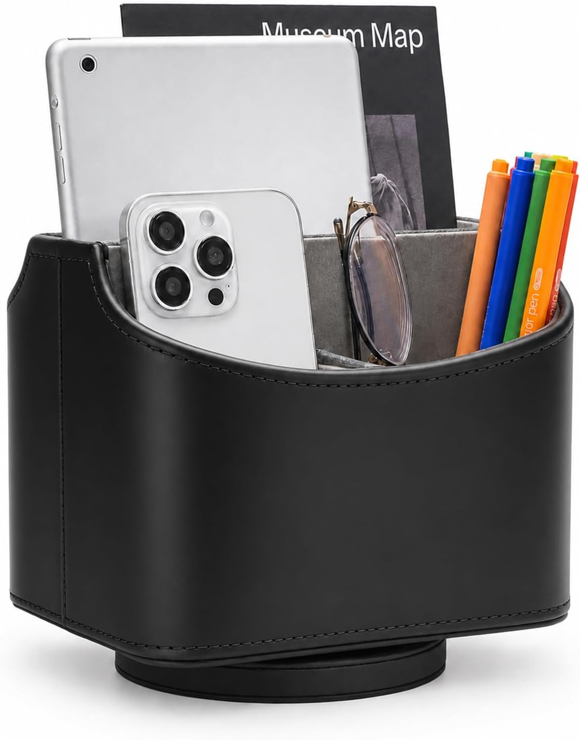 Rotating Desk Organizer, 360 Desk Spinning Caddy, Desktop TV Guide/Mail/Media/Remote Controller Holder Organizer, Beige