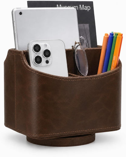 Rotating Desk Organizer, 360 Desk Spinning Caddy, Desktop TV Guide/Mail/Media/Remote Controller Holder Organizer, Beige