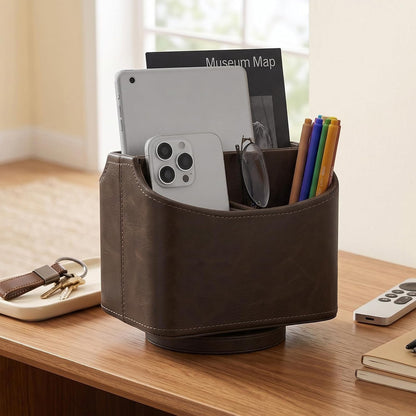 Rotating Desk Organizer, 360 Desk Spinning Caddy, Desktop TV Guide/Mail/Media/Remote Controller Holder Organizer, Beige