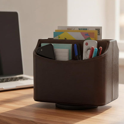 Rotating Desk Organizer, 360 Desk Spinning Caddy, Desktop TV Guide/Mail/Media/Remote Controller Holder Organizer, Beige