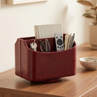 Rotating Desk Organizer, 360 Desk Spinning Caddy, Desktop TV Guide/Mail/Media/Remote Controller Holder Organizer, Beige