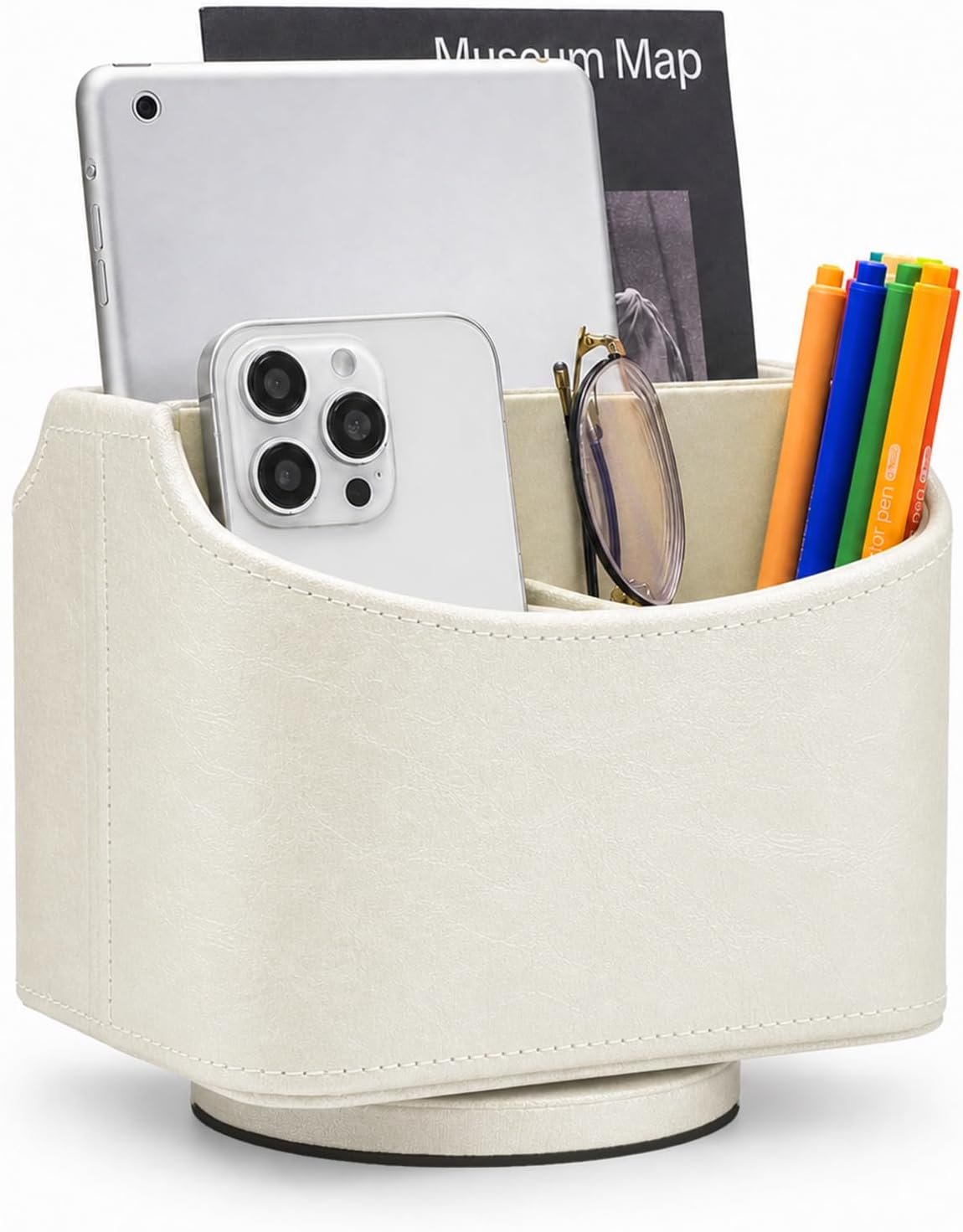Rotating Desk Organizer, 360 Desk Spinning Caddy, Desktop TV Guide/Mail/Media/Remote Controller Holder Organizer, Beige