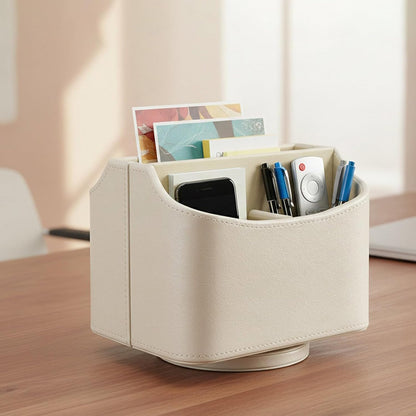 Rotating Desk Organizer, 360 Desk Spinning Caddy, Desktop TV Guide/Mail/Media/Remote Controller Holder Organizer, Beige