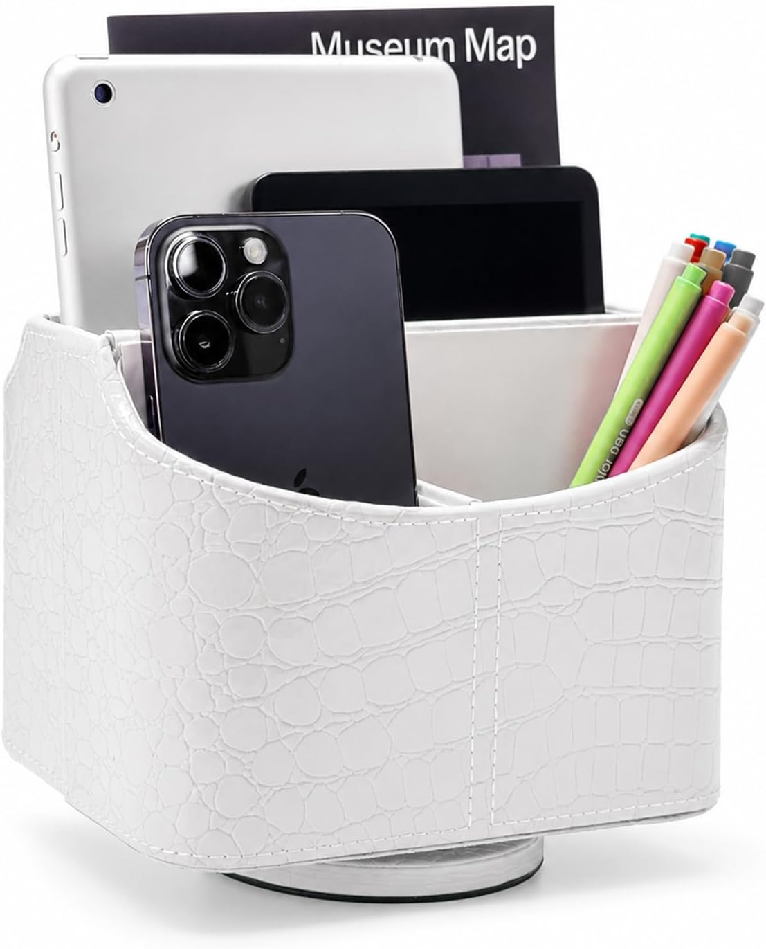 Rotating Desk Organizer, 360 Desk Spinning Caddy, Desktop TV Guide/Mail/Media/Remote Controller Holder Organizer, Beige