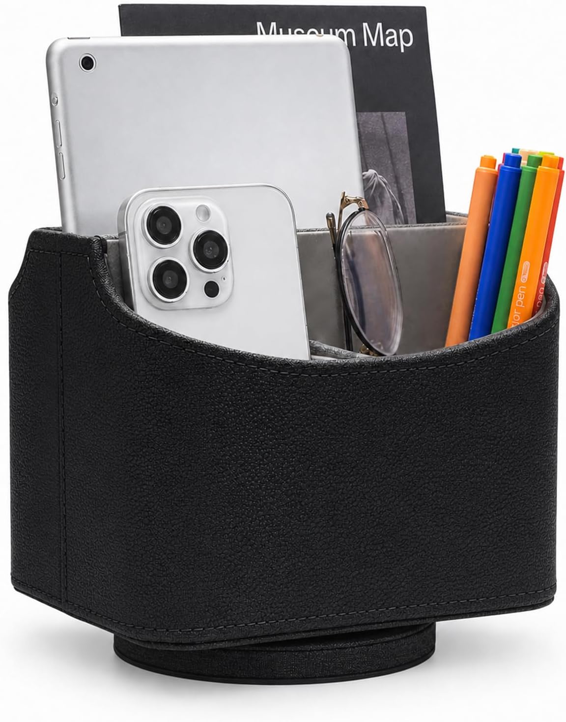 Rotating Desk Organizer, 360 Desk Spinning Caddy, Desktop TV Guide/Mail/Media/Remote Controller Holder Organizer, Beige