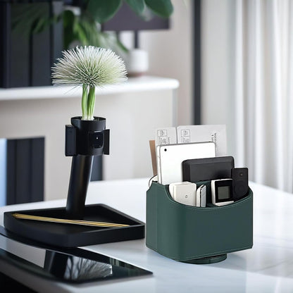 Rotating Desk Organizer, 360 Desk Spinning Caddy, Desktop TV Guide/Mail/Media/Remote Controller Holder Organizer, Beige