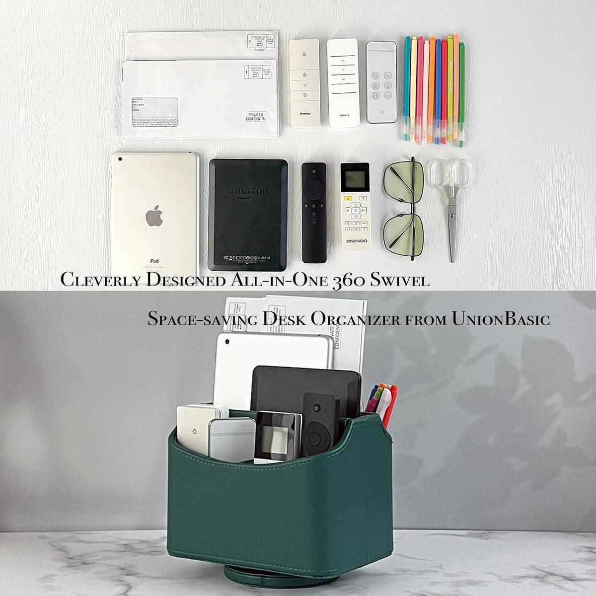 Rotating Desk Organizer, 360 Desk Spinning Caddy, Desktop TV Guide/Mail/Media/Remote Controller Holder Organizer, Beige