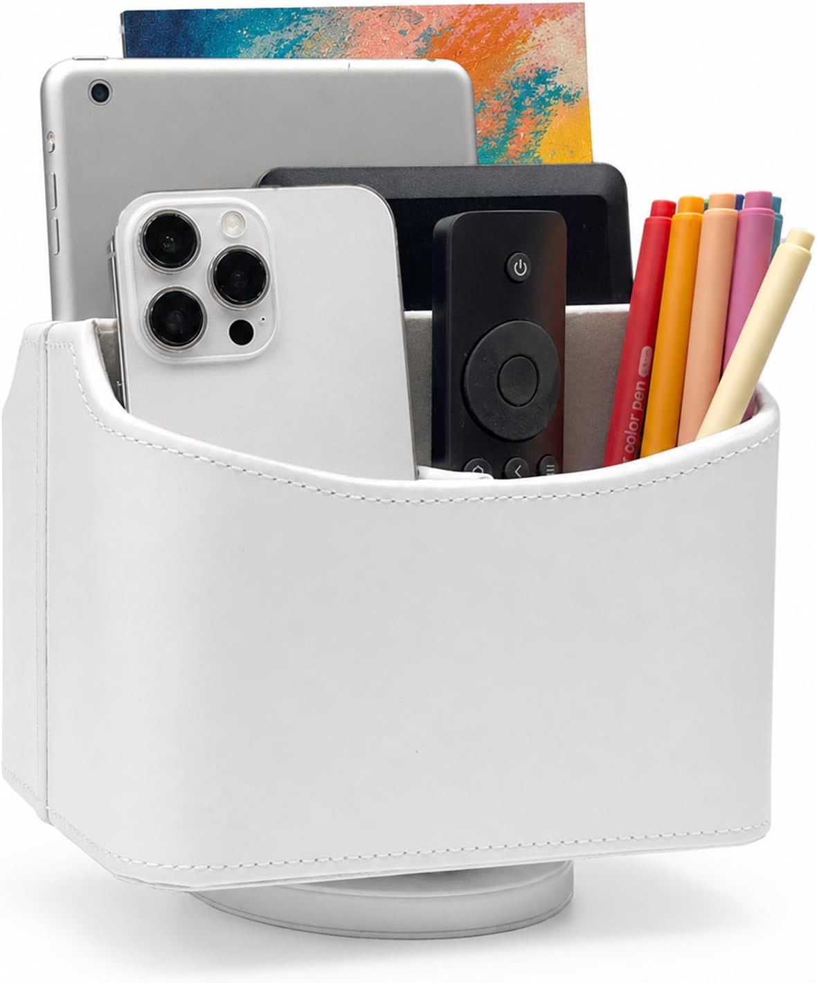 Rotating Desk Organizer, 360 Desk Spinning Caddy, Desktop TV Guide/Mail/Media/Remote Controller Holder Organizer, Beige