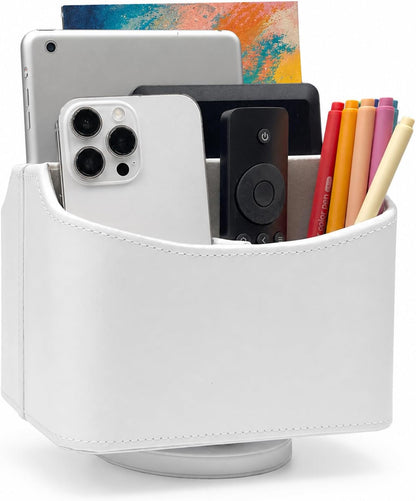 Rotating Desk Organizer, 360 Desk Spinning Caddy, Desktop TV Guide/Mail/Media/Remote Controller Holder Organizer, Beige