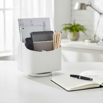 Rotating Desk Organizer, 360 Desk Spinning Caddy, Desktop TV Guide/Mail/Media/Remote Controller Holder Organizer, Beige