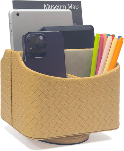 Rotating Desk Organizer, 360 Desk Spinning Caddy, Desktop TV Guide/Mail/Media/Remote Controller Holder Organizer, Beige