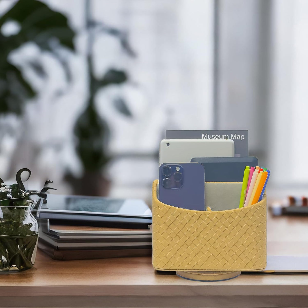 Rotating Desk Organizer, 360 Desk Spinning Caddy, Desktop TV Guide/Mail/Media/Remote Controller Holder Organizer, Beige