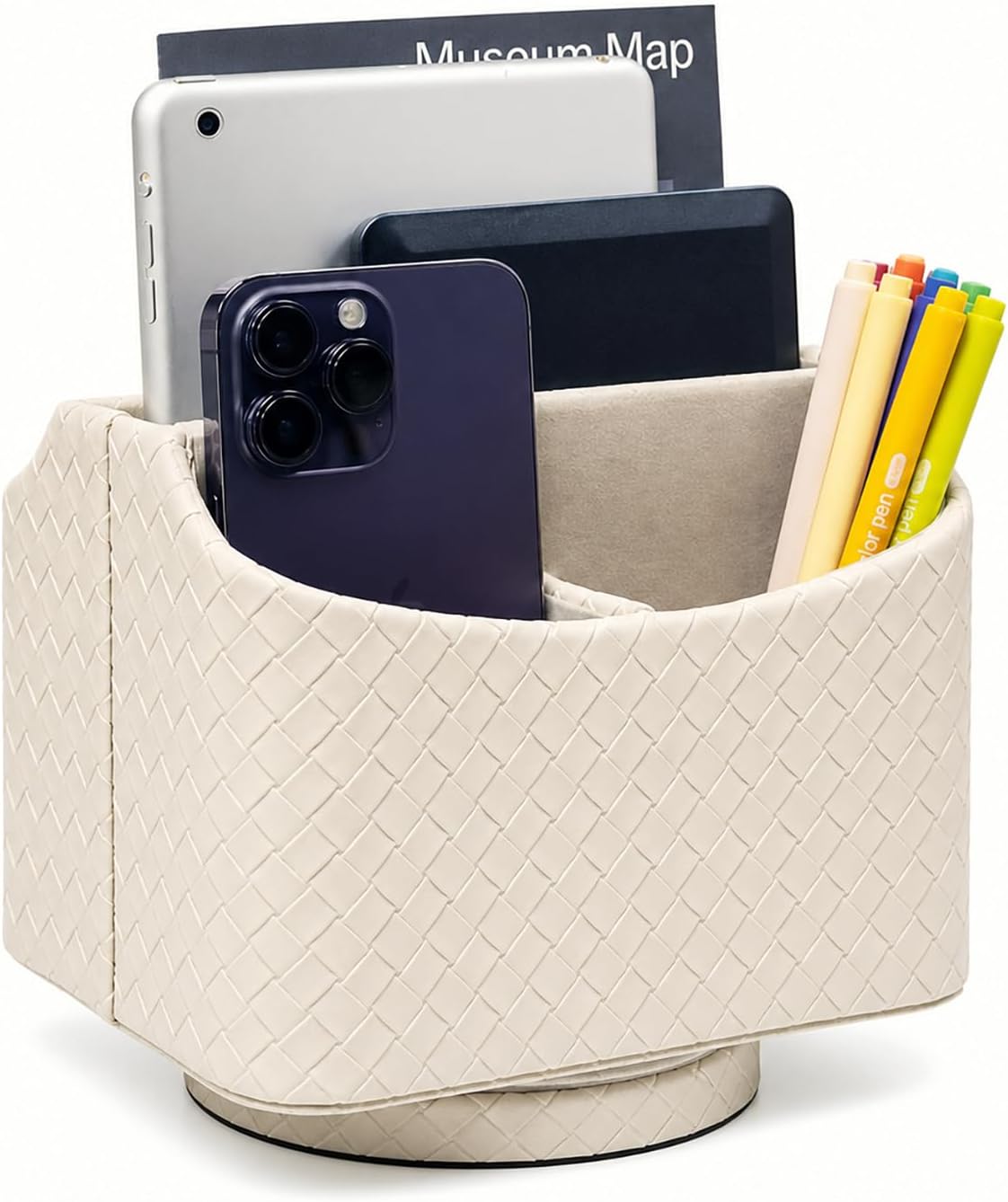 Rotating Desk Organizer, 360 Desk Spinning Caddy, Desktop TV Guide/Mail/Media/Remote Controller Holder Organizer, Beige