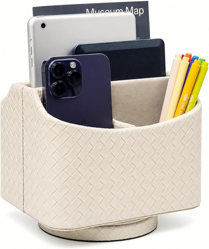 Rotating Desk Organizer, 360 Desk Spinning Caddy, Desktop TV Guide/Mail/Media/Remote Controller Holder Organizer, Beige