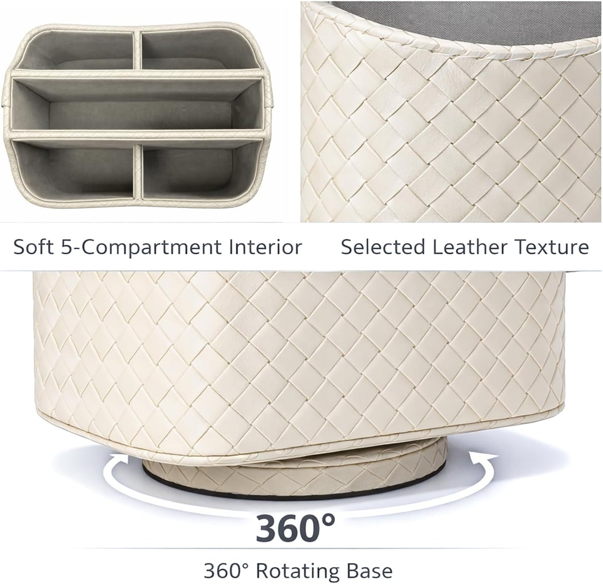 Rotating Desk Organizer, 360 Desk Spinning Caddy, Desktop TV Guide/Mail/Media/Remote Controller Holder Organizer, Beige