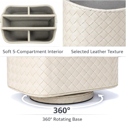 Rotating Desk Organizer, 360 Desk Spinning Caddy, Desktop TV Guide/Mail/Media/Remote Controller Holder Organizer, Beige