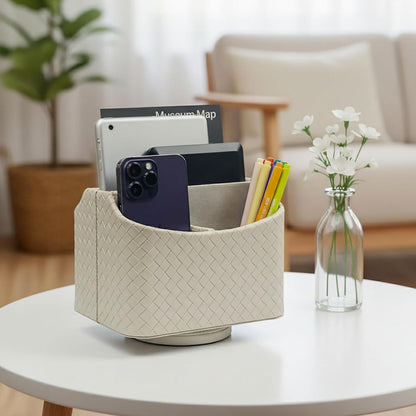 Rotating Desk Organizer, 360 Desk Spinning Caddy, Desktop TV Guide/Mail/Media/Remote Controller Holder Organizer, Beige