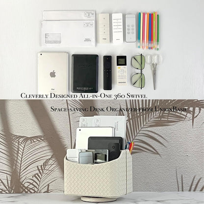 Rotating Desk Organizer, 360 Desk Spinning Caddy, Desktop TV Guide/Mail/Media/Remote Controller Holder Organizer, Beige