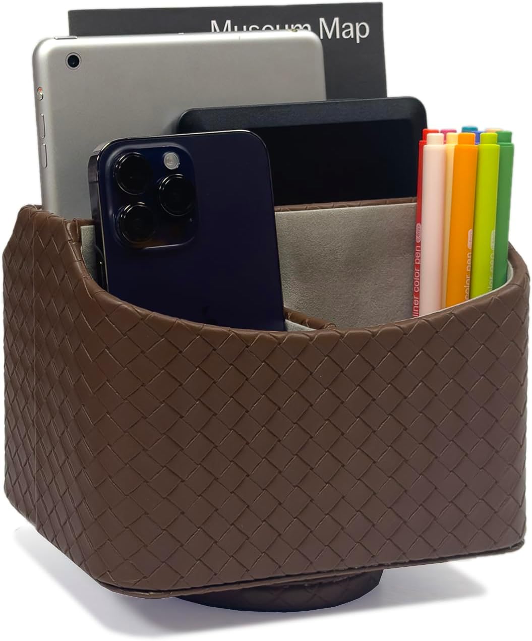 Rotating Desk Organizer, 360 Desk Spinning Caddy, Desktop TV Guide/Mail/Media/Remote Controller Holder Organizer, Beige
