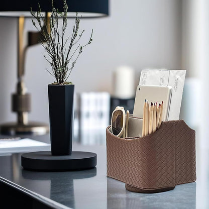 Rotating Desk Organizer, 360 Desk Spinning Caddy, Desktop TV Guide/Mail/Media/Remote Controller Holder Organizer, Beige