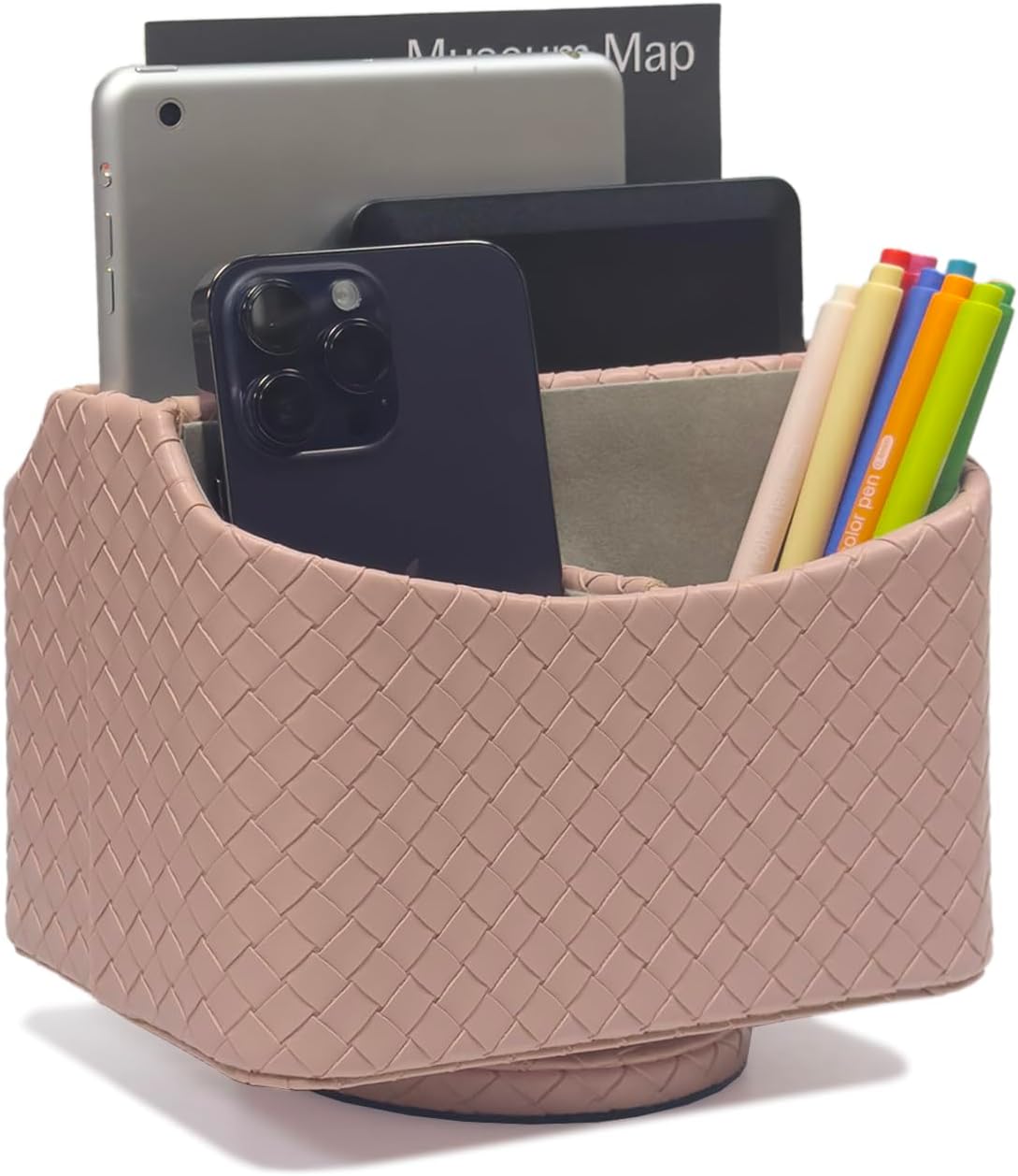 Rotating Desk Organizer, 360 Desk Spinning Caddy, Desktop TV Guide/Mail/Media/Remote Controller Holder Organizer, Beige