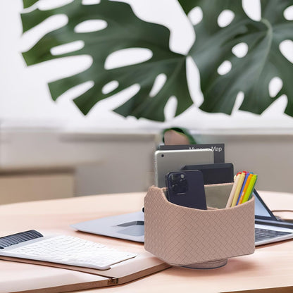 Rotating Desk Organizer, 360 Desk Spinning Caddy, Desktop TV Guide/Mail/Media/Remote Controller Holder Organizer, Beige