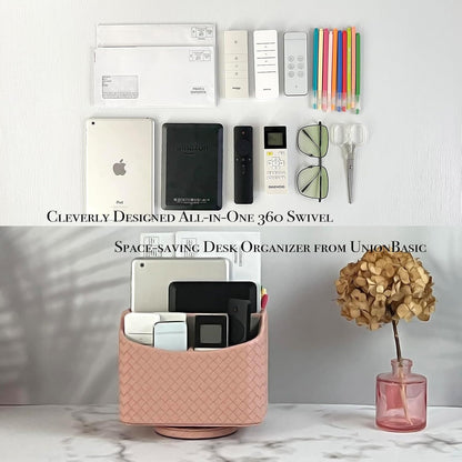 Rotating Desk Organizer, 360 Desk Spinning Caddy, Desktop TV Guide/Mail/Media/Remote Controller Holder Organizer, Beige