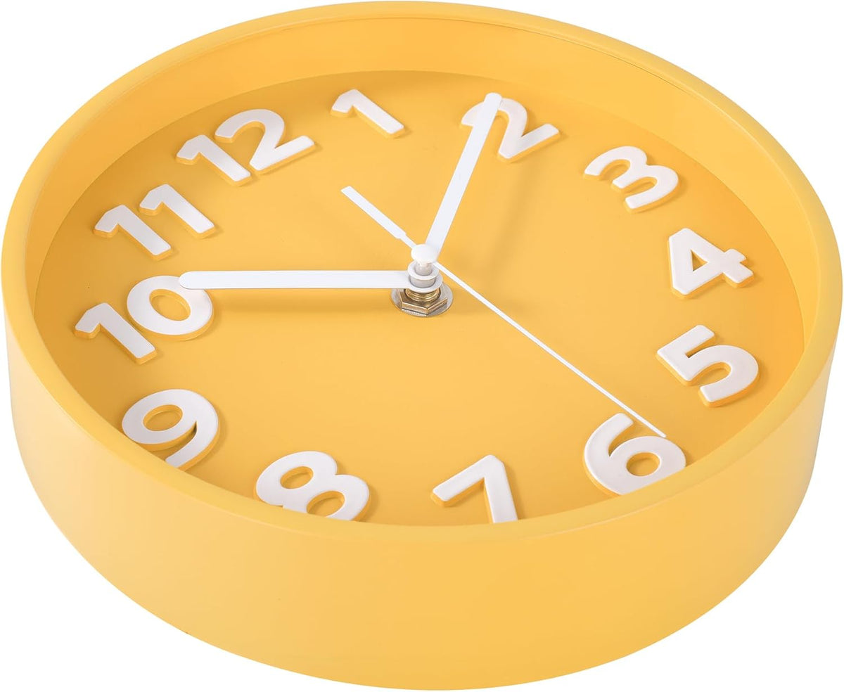 8-Inch Yellow Modern Wall Clock – Silent Non-Ticking, 3D Large Numbers, Accurate Timekeeping | Decorative Wall & Desk Clock with Stand for Living Room, Bedroom, Kitchen, or Office