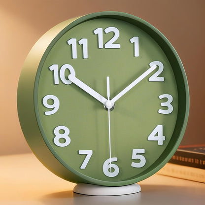 8-Inch Yellow Modern Wall Clock – Silent Non-Ticking, 3D Large Numbers, Accurate Timekeeping | Decorative Wall & Desk Clock with Stand for Living Room, Bedroom, Kitchen, or Office