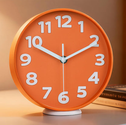 8-Inch Yellow Modern Wall Clock – Silent Non-Ticking, 3D Large Numbers, Accurate Timekeeping | Decorative Wall & Desk Clock with Stand for Living Room, Bedroom, Kitchen, or Office